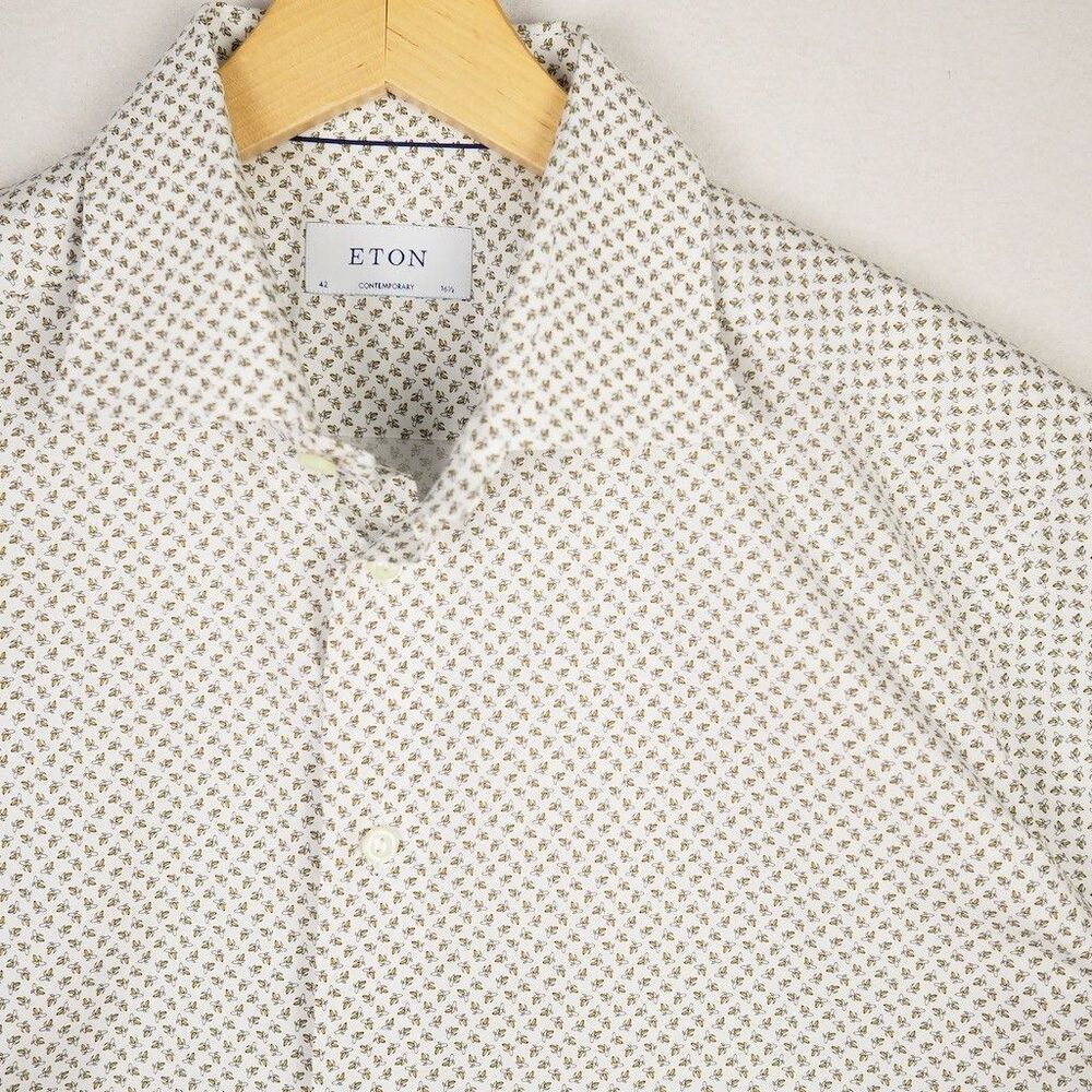 ETON Banana All Over Print Poplin Dress Shirt Mens 16.5 EU 42 White Yellow AOP